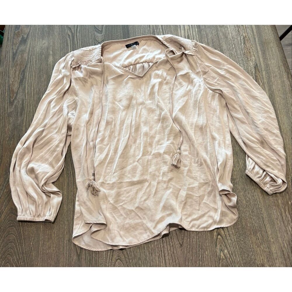 Tahari Womens Long Sleeve Blouse Tie Neck Elastic Cuff Brown Tan Plus Size 2X